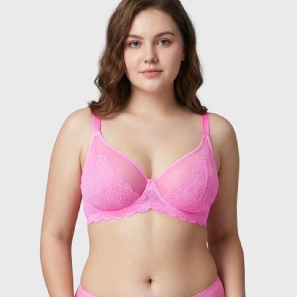 HSIA Pink Mermaid Scales Lace Underwire Bra Full Coverage Women Size 34DDD NWOT